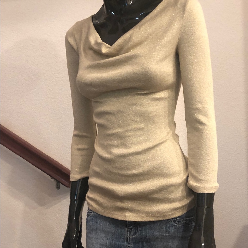 INC International Concepts Shimmer Cowl Neck Sweater in Cream